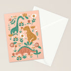 Folk Floral Dinosaurs in Pink Stationery Card Gallery Image 2