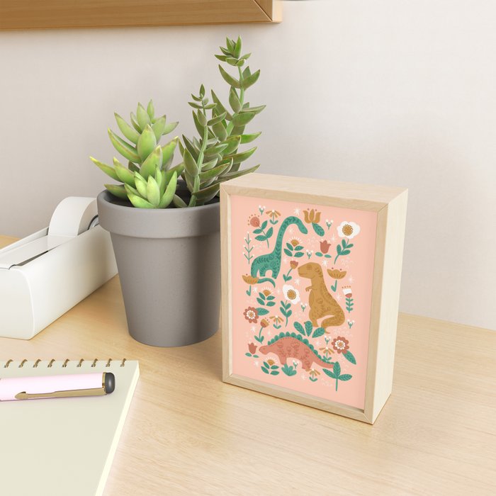 Folk Floral Dinosaurs in Pink Mini Art Print Gallery Image 2