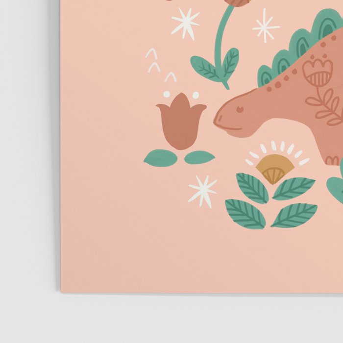 Folk Floral Dinosaurs in Pink Poster Gallery Image 3