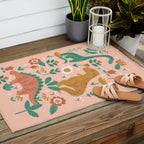 Folk Floral Dinosaurs in Pink Outdoor Rug Gallery Image 2