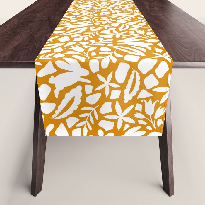 Folk Art Bunnies - Ochre and white Table Runner Gallery Image 1