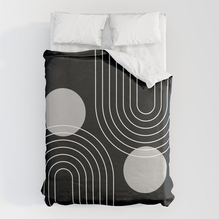 Mid Century Modern Geometric 109 in Black and White (Rainbow and Sun Abstraction) Duvet Cover Gallery Image 6