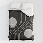Mid Century Modern Geometric 109 in Black and White (Rainbow and Sun Abstraction) Duvet Cover Gallery Image 6