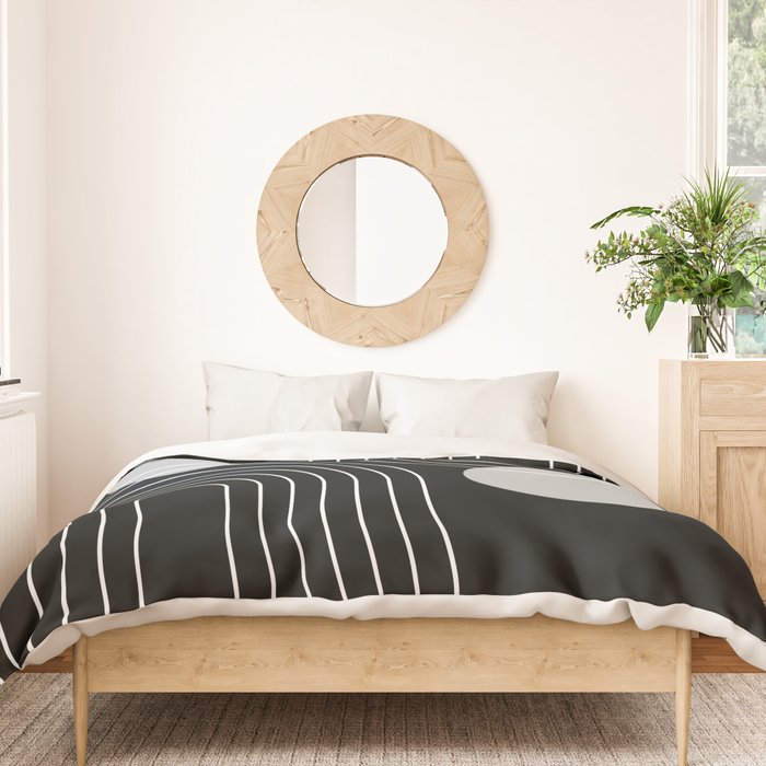Mid Century Modern Geometric 109 in Black and White (Rainbow and Sun Abstraction) Duvet Cover Gallery Image 3