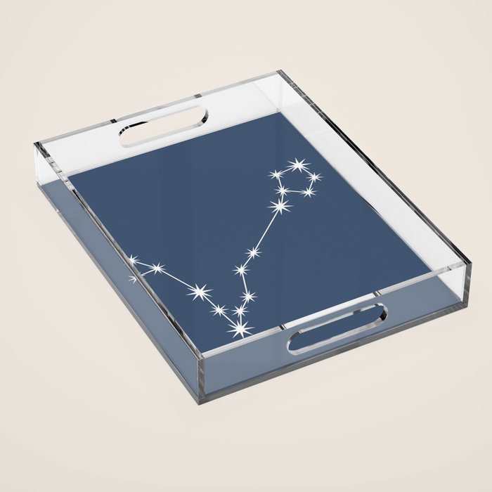 Pisces Zodiac Star Constellation Line Art Neutral Blue Acrylic Tray Gallery Image 1