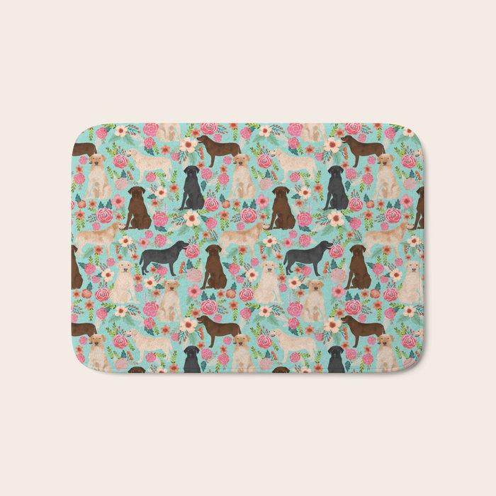Labrador Retriever dog breed floral pattern for dog lover chocolate lab golden retriever labradors Bath Mat Gallery Image 1