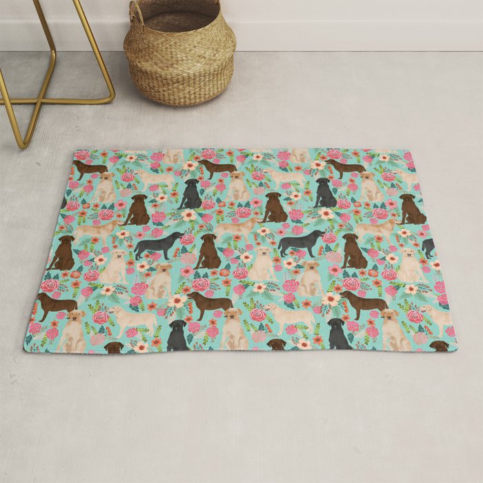 Labrador Retriever dog breed floral pattern for dog lover chocolate lab golden retriever labradors Rug Gallery Image 1