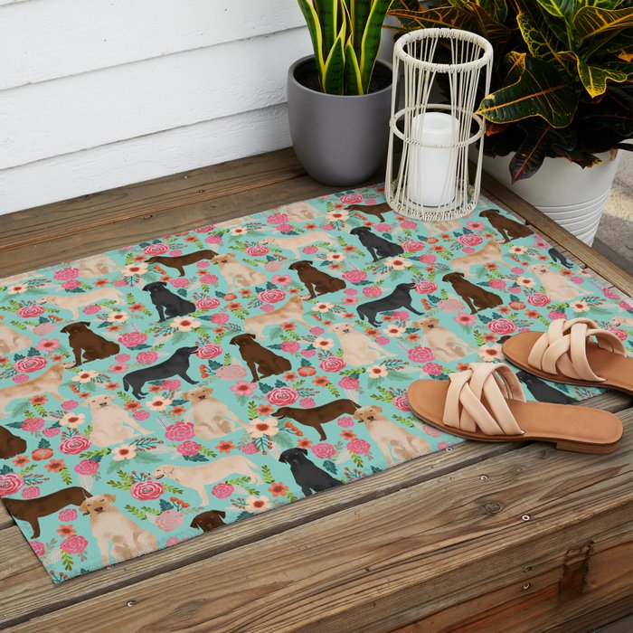 Labrador Retriever dog breed floral pattern for dog lover chocolate lab golden retriever labradors Outdoor Rug Gallery Image 2