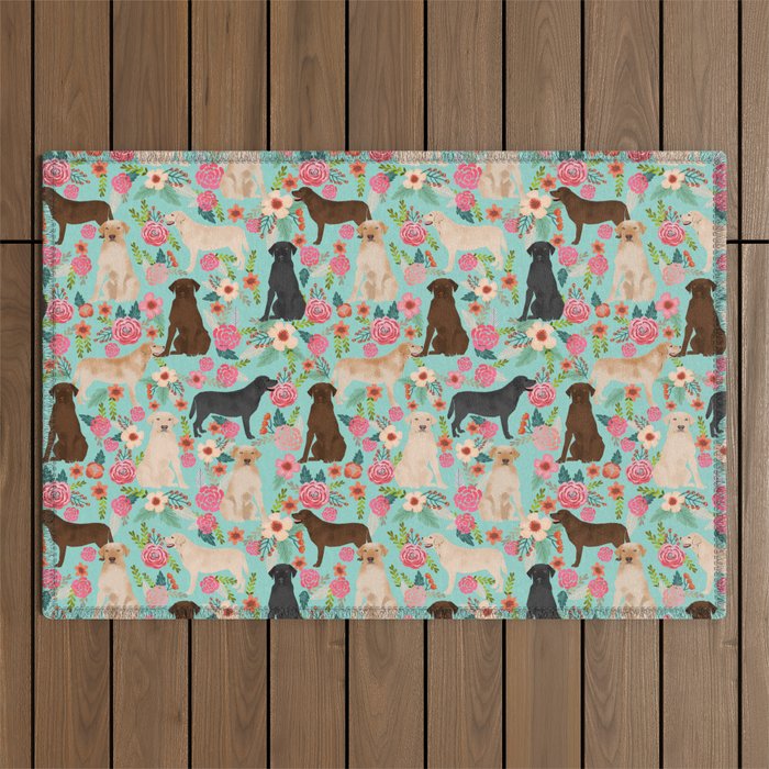 Labrador Retriever dog breed floral pattern for dog lover chocolate lab golden retriever labradors Outdoor Rug Gallery Image 1