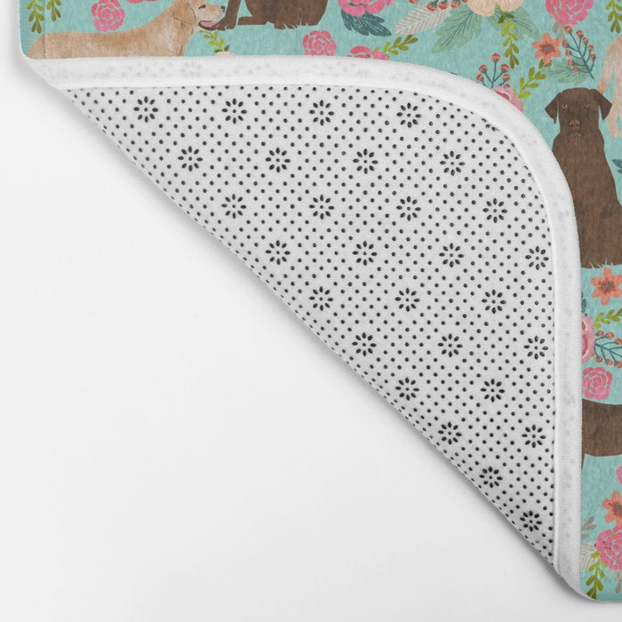 Labrador Retriever dog breed floral pattern for dog lover chocolate lab golden retriever labradors Bath Mat Gallery Image 2