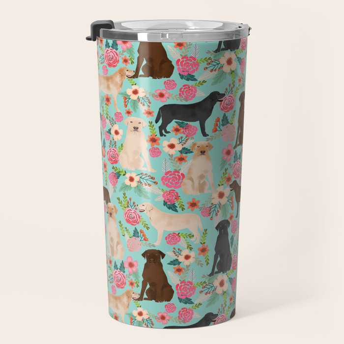 Labrador Retriever dog breed floral pattern for dog lover chocolate lab golden retriever labradors Travel Mug Gallery Image 3
