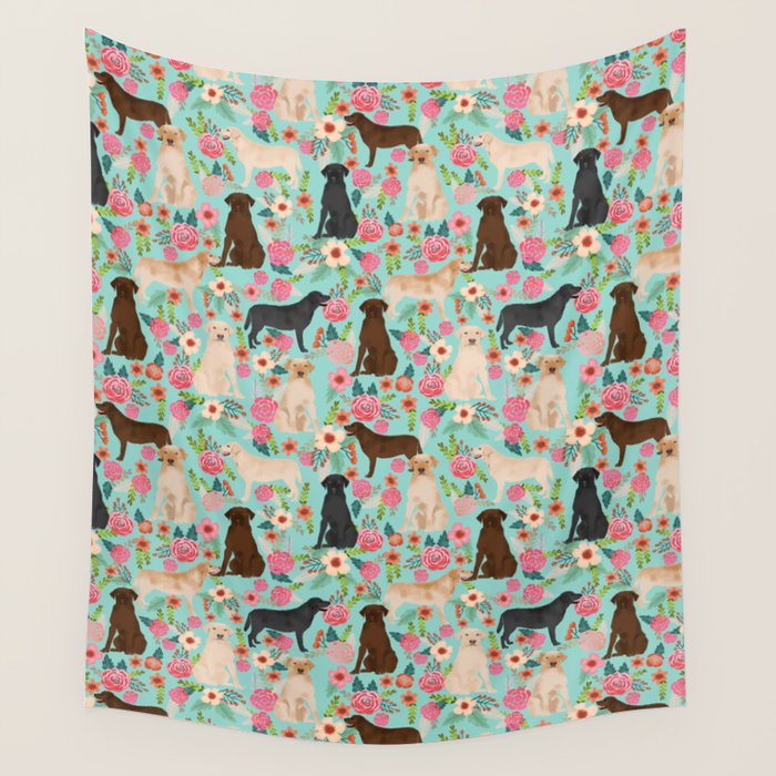 Labrador Retriever dog breed floral pattern for dog lover chocolate lab golden retriever labradors Wall Tapestry Gallery Image 4