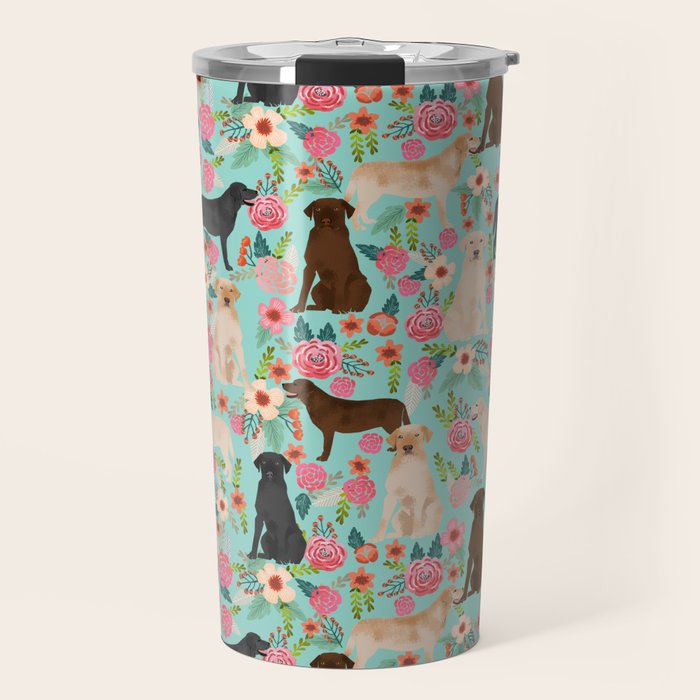 Labrador Retriever dog breed floral pattern for dog lover chocolate lab golden retriever labradors Travel Mug Gallery Image 1