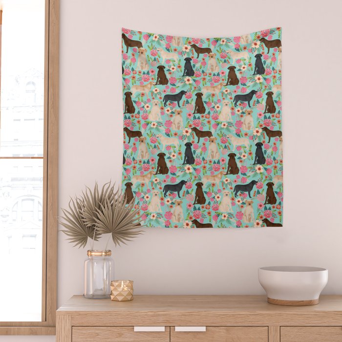 Labrador Retriever dog breed floral pattern for dog lover chocolate lab golden retriever labradors Wall Tapestry Gallery Image 2