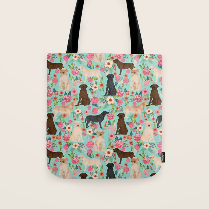 Labrador Retriever dog breed floral pattern for dog lover chocolate lab golden retriever labradors Tote Bag Gallery Image 1