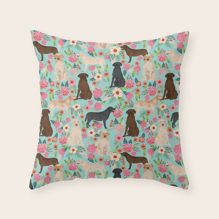 Labrador Retriever dog breed floral pattern for dog lover chocolate lab golden retriever labradors Throw Pillow Gallery Image 1