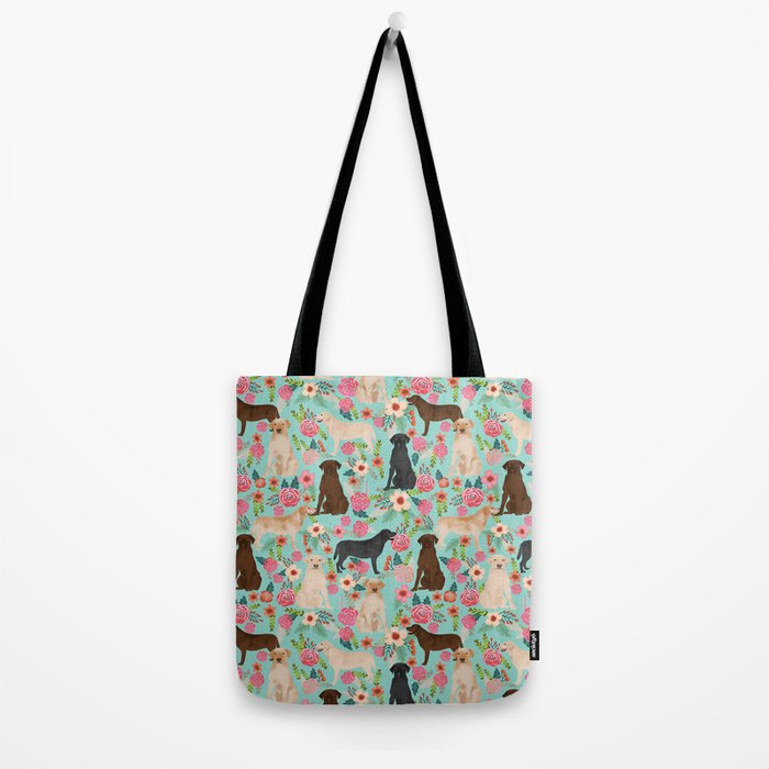 Labrador Retriever dog breed floral pattern for dog lover chocolate lab golden retriever labradors Tote Bag Gallery Image 2