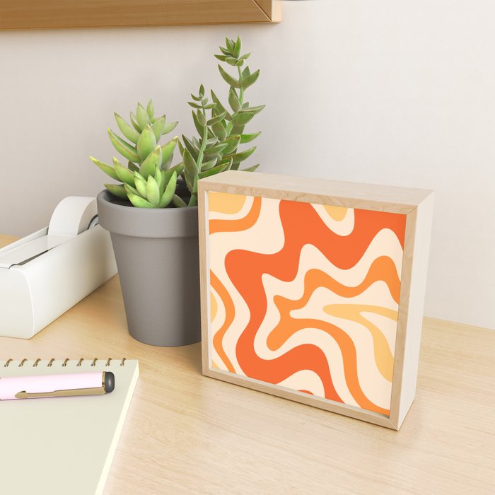 Retro Liquid Swirl Abstract Pattern Square Tangerine Orange Tones Mini Art Print Gallery Image 2