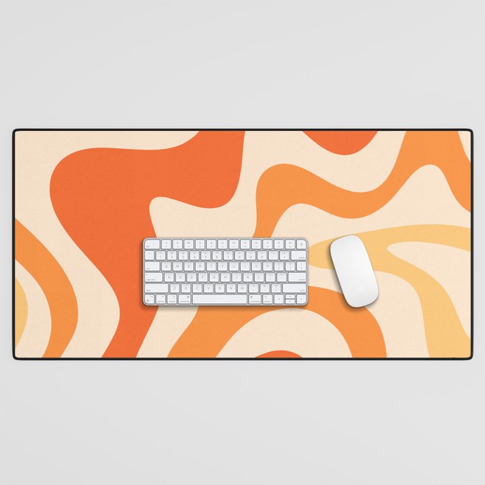 Retro Liquid Swirl Abstract Pattern Square Tangerine Orange Tones Desk Mat Gallery Image 1
