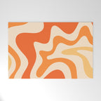 Retro Liquid Swirl Abstract Pattern Square Tangerine Orange Tones Welcome Mat Gallery Image 1