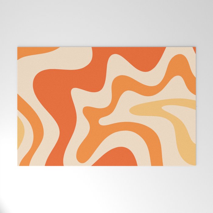 Retro Liquid Swirl Abstract Pattern Square Tangerine Orange Tones Welcome Mat Gallery Image 1