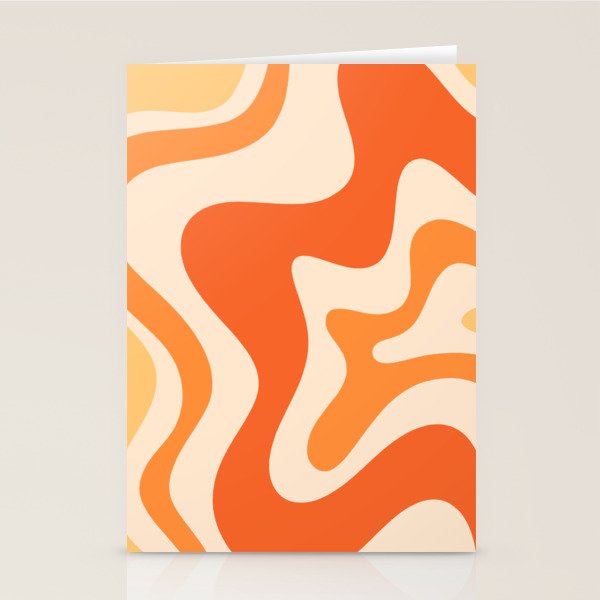 Retro Liquid Swirl Abstract Pattern Square Tangerine Orange Tones Stationery Card Gallery Image 1
