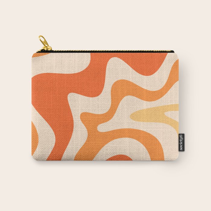 Retro Liquid Swirl Abstract Pattern Square Tangerine Orange Tones Carry All Pouch Gallery Image 1