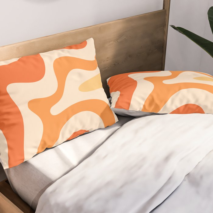 Retro Liquid Swirl Abstract Pattern Square Tangerine Orange Tones Pillow Sham Gallery Image 2