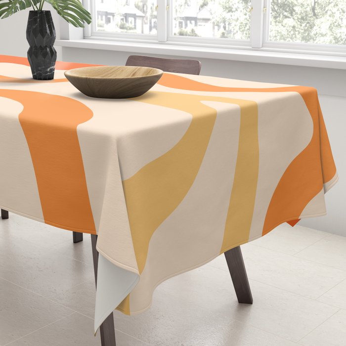 Retro Liquid Swirl Abstract Pattern Square Tangerine Orange Tones Tablecloth Gallery Image 3