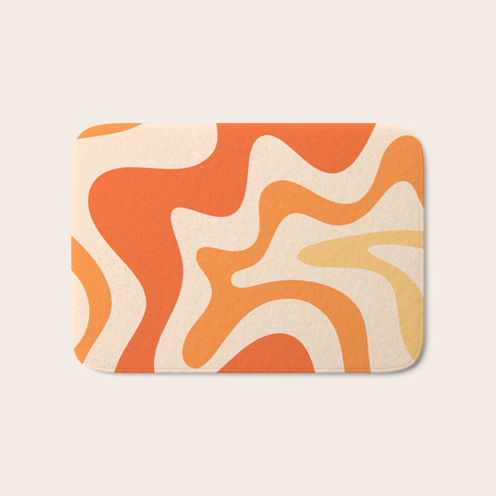 Retro Liquid Swirl Abstract Pattern Square Tangerine Orange Tones Bath Mat Gallery Image 1