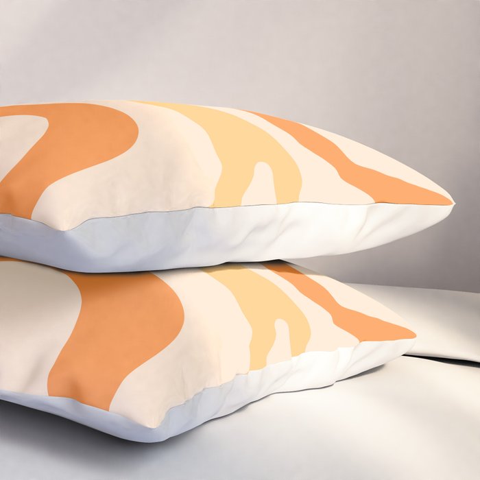 Retro Liquid Swirl Abstract Pattern Square Tangerine Orange Tones Pillow Sham Gallery Image 3