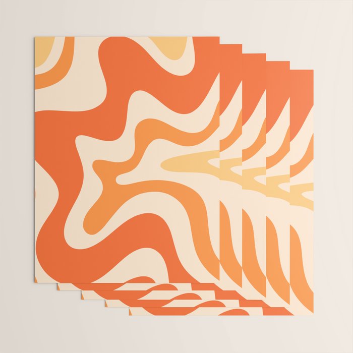 Retro Liquid Swirl Abstract Pattern Square Tangerine Orange Tones Wrapping Paper Gallery Image 3