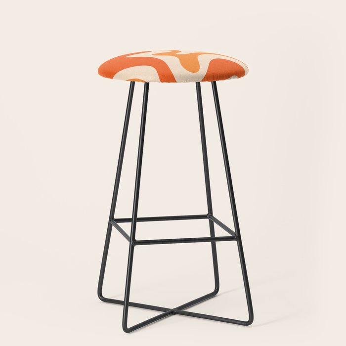 Retro Liquid Swirl Abstract Pattern Square Tangerine Orange Tones Stool Gallery Image 1