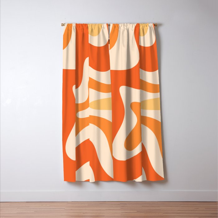 Retro Liquid Swirl Abstract Pattern Square Tangerine Orange Tones Window Curtain Gallery Image 3