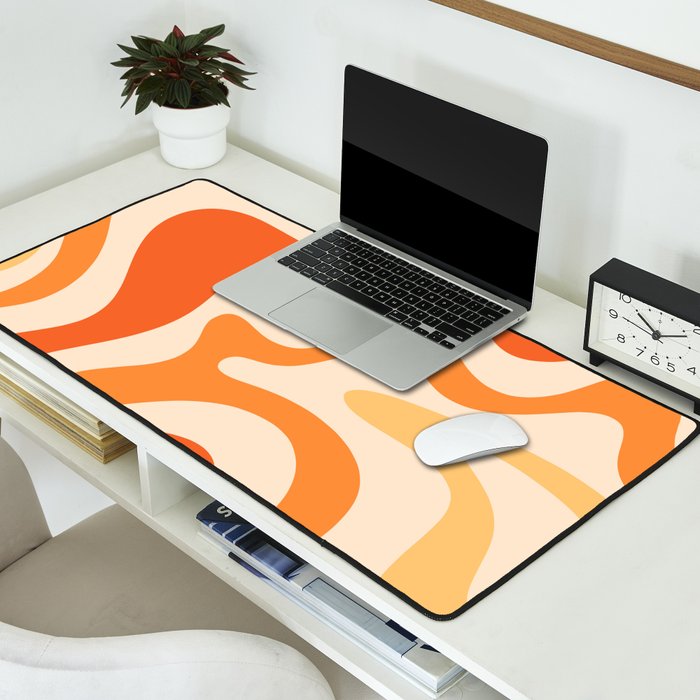 Retro Liquid Swirl Abstract Pattern Square Tangerine Orange Tones Desk Mat Gallery Image 2