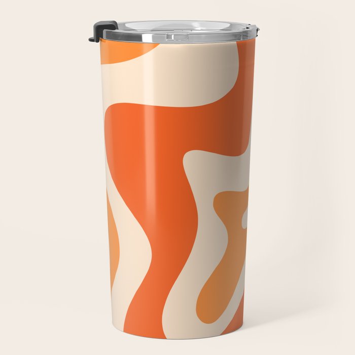 Retro Liquid Swirl Abstract Pattern Square Tangerine Orange Tones Travel Mug Gallery Image 3