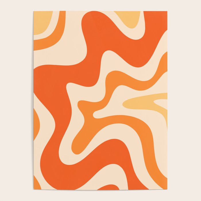 Retro Liquid Swirl Abstract Pattern Square Tangerine Orange Tones Poster Gallery Image 1
