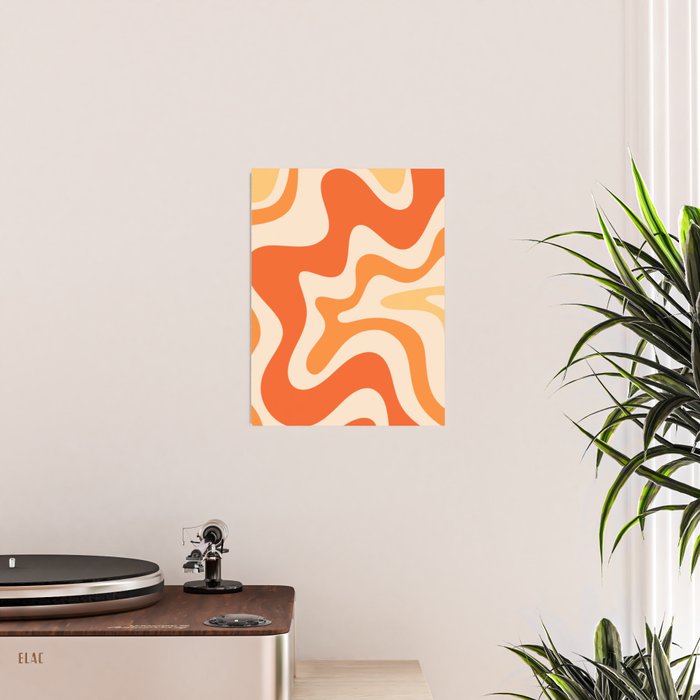 Retro Liquid Swirl Abstract Pattern Square Tangerine Orange Tones Poster Gallery Image 2