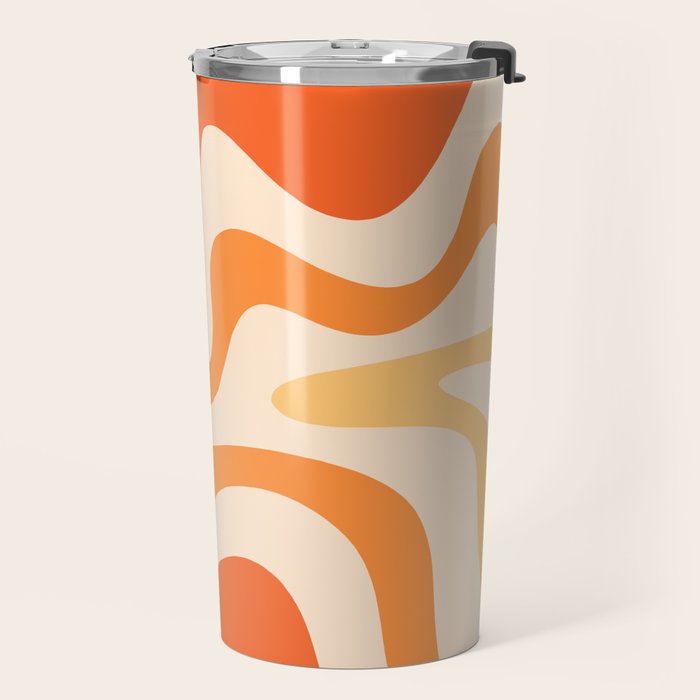 Retro Liquid Swirl Abstract Pattern Square Tangerine Orange Tones Travel Mug Gallery Image 2