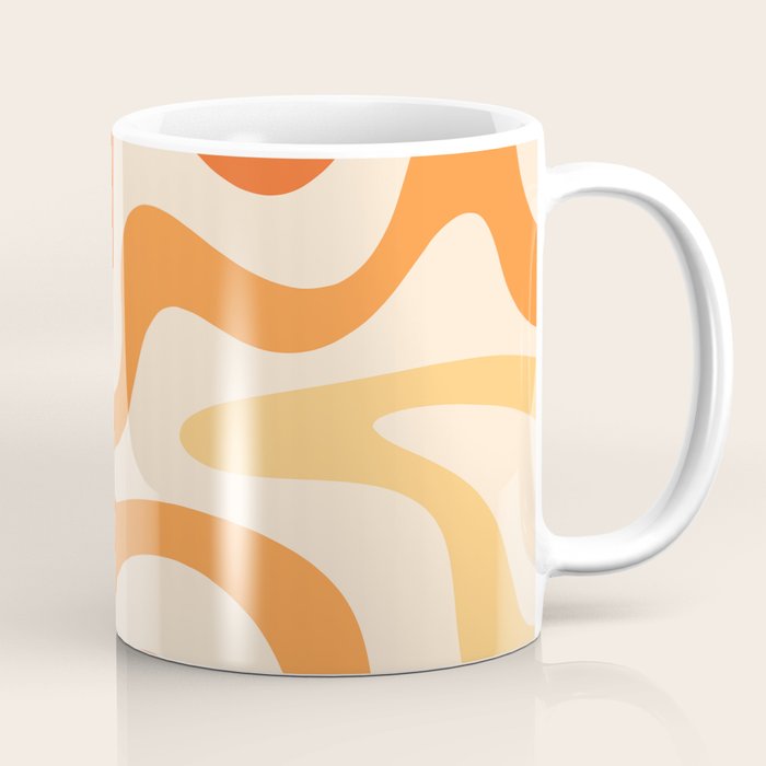 Retro Liquid Swirl Abstract Pattern Square Tangerine Orange Tones Coffee Mug Gallery Image 1