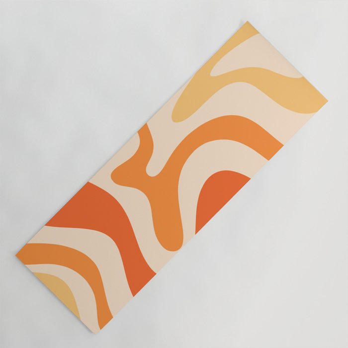 Retro Liquid Swirl Abstract Pattern Square Tangerine Orange Tones Yoga Mat Gallery Image 1