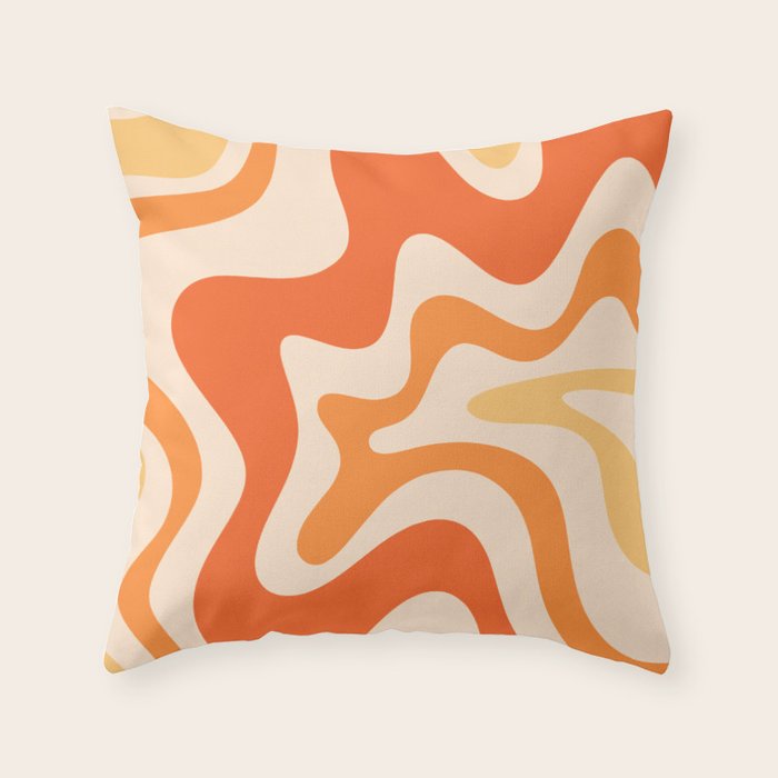 Retro Liquid Swirl Abstract Pattern Square Tangerine Orange Tones Throw Pillow Gallery Image 1
