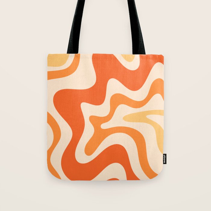Retro Liquid Swirl Abstract Pattern Square Tangerine Orange Tones Tote Bag Gallery Image 1