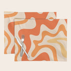 Retro Liquid Swirl Abstract Pattern Square Tangerine Orange Tones Placemat Gallery Image 1