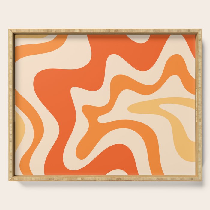 Retro Liquid Swirl Abstract Pattern Square Tangerine Orange Tones Serving Tray Gallery Image 1