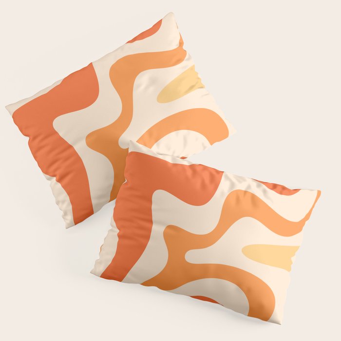 Retro Liquid Swirl Abstract Pattern Square Tangerine Orange Tones Pillow Sham Gallery Image 3