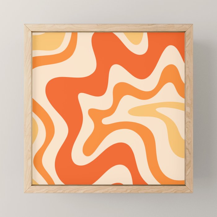 Retro Liquid Swirl Abstract Pattern Square Tangerine Orange Tones Mini Art Print Gallery Image 1