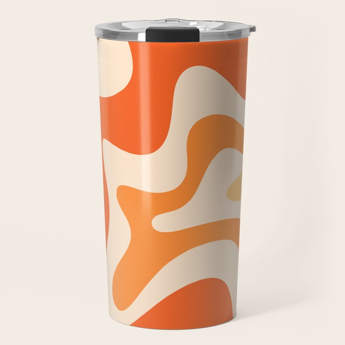 Retro Liquid Swirl Abstract Pattern Square Tangerine Orange Tones Travel Mug Gallery Image 1