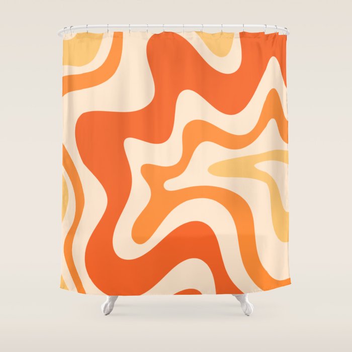 Retro Liquid Swirl Abstract Pattern Square Tangerine Orange Tones Shower Curtain Gallery Image 1