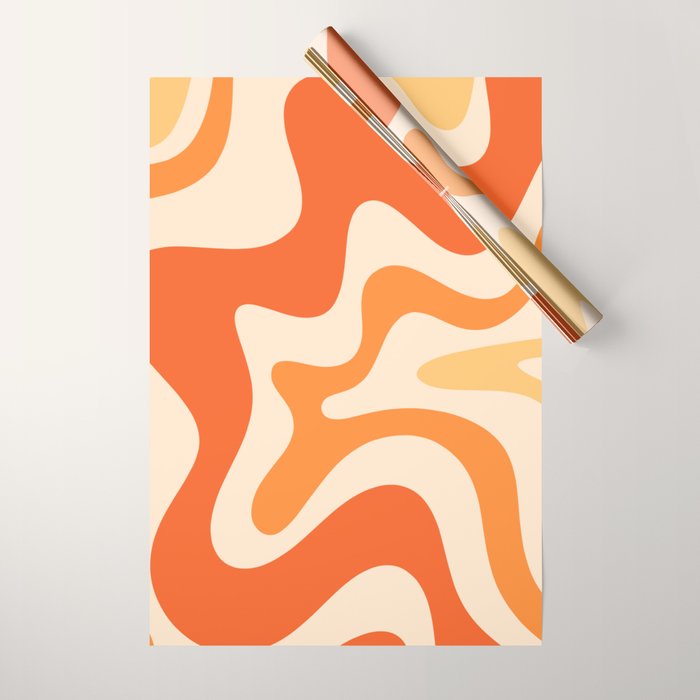 Retro Liquid Swirl Abstract Pattern Square Tangerine Orange Tones Wrapping Paper Gallery Image 1